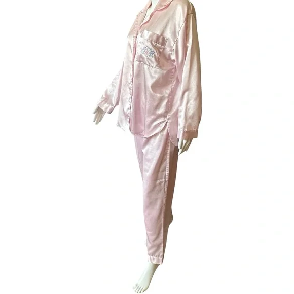 Vintage Ashley Taylor Pale Pink Satin Button-Up Pajama Set PJ’s Sz M - Picture 4 of 11